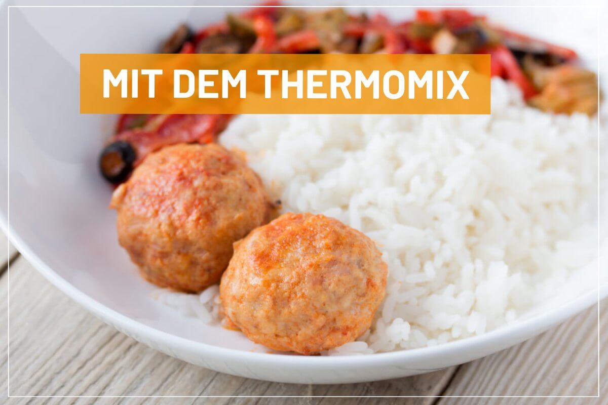 Hackbällchen, Reis und Ratatouille-Gemüse | All-in-one-Rezept Thermomix