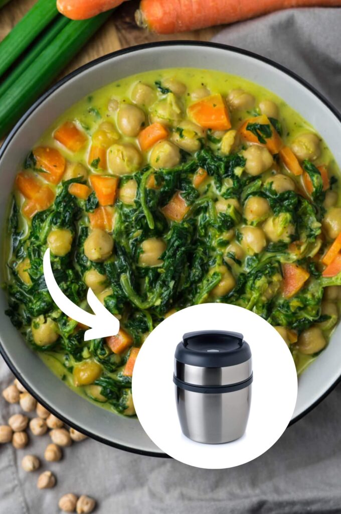 Kichererbsen-Curry zum Mitnehmen vegetarisches Essen vorkochen für die Arbeit