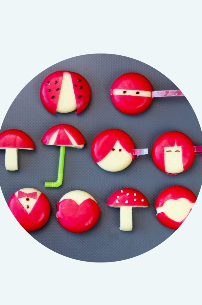Mini-Käse Figuren lustige Ideen für Kinder Lunchbox oder Partybuffet