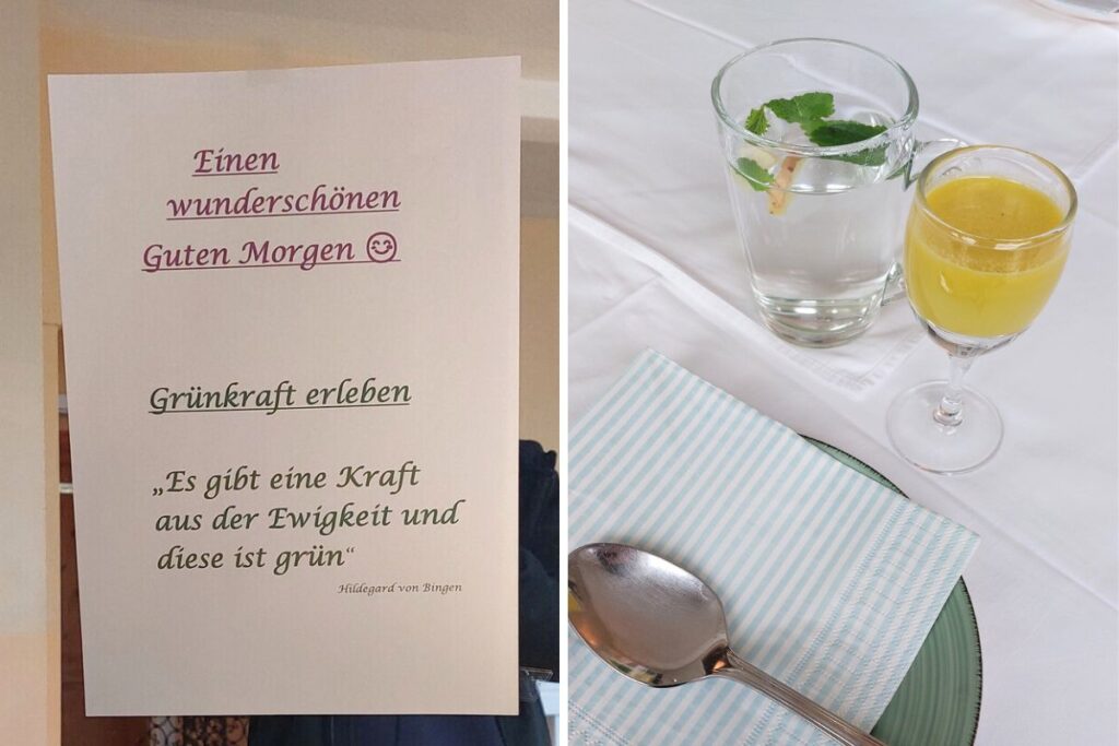 Grünkraft erleben Plakat Frühstück und gesunder Shot Drink